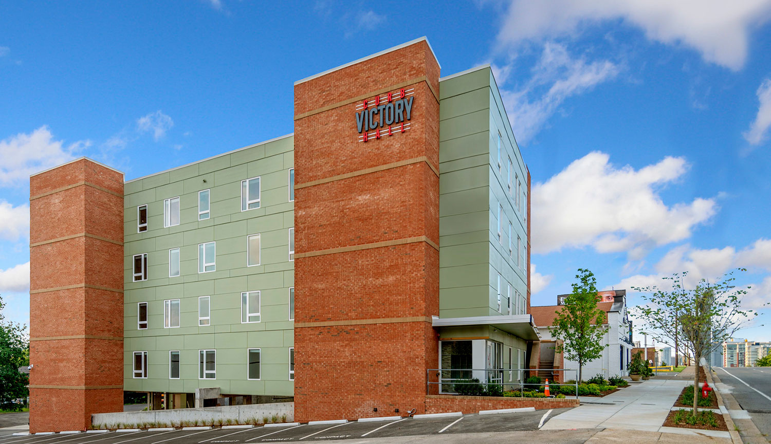 Curb Victory Hall exterior of building